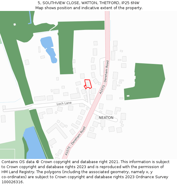 5, SOUTHVIEW CLOSE, WATTON, THETFORD, IP25 6NW: Location map and indicative extent of plot