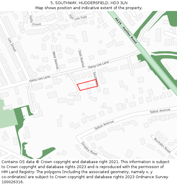 5, SOUTHWAY, HUDDERSFIELD, HD3 3LN: Location map and indicative extent of plot