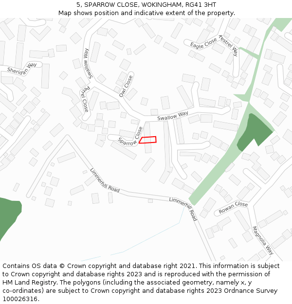 5, SPARROW CLOSE, WOKINGHAM, RG41 3HT: Location map and indicative extent of plot