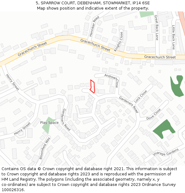 5, SPARROW COURT, DEBENHAM, STOWMARKET, IP14 6SE: Location map and indicative extent of plot