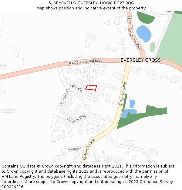 5, SPARVELLS, EVERSLEY, HOOK, RG27 0QG: Location map and indicative extent of plot