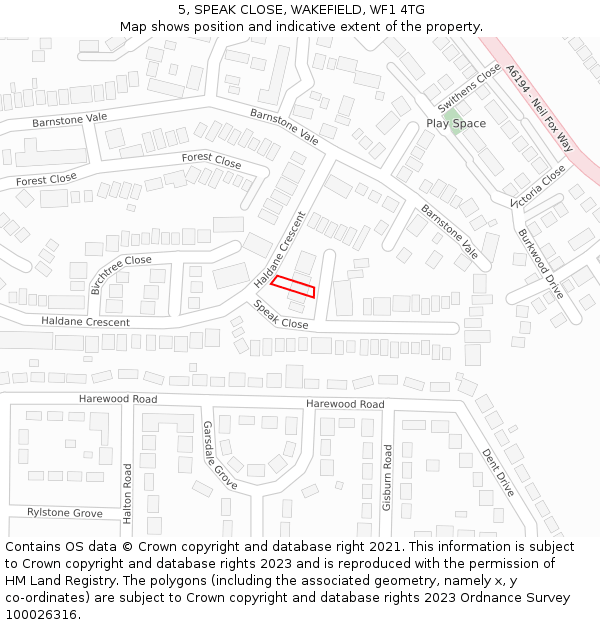 5, SPEAK CLOSE, WAKEFIELD, WF1 4TG: Location map and indicative extent of plot