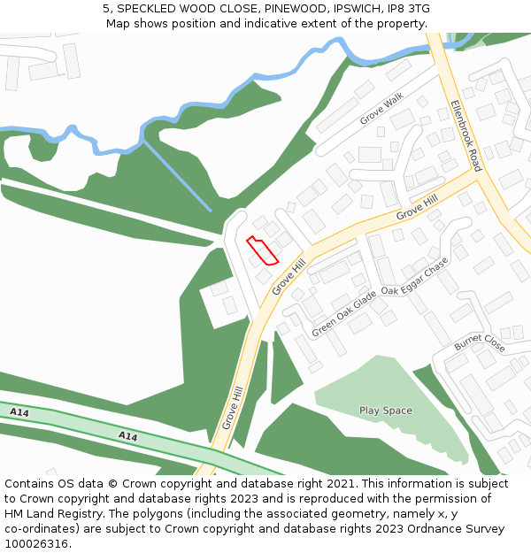 5, SPECKLED WOOD CLOSE, PINEWOOD, IPSWICH, IP8 3TG: Location map and indicative extent of plot
