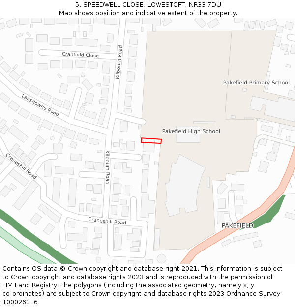 5, SPEEDWELL CLOSE, LOWESTOFT, NR33 7DU: Location map and indicative extent of plot