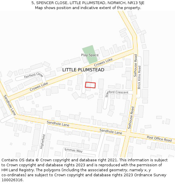 5, SPENCER CLOSE, LITTLE PLUMSTEAD, NORWICH, NR13 5JE: Location map and indicative extent of plot