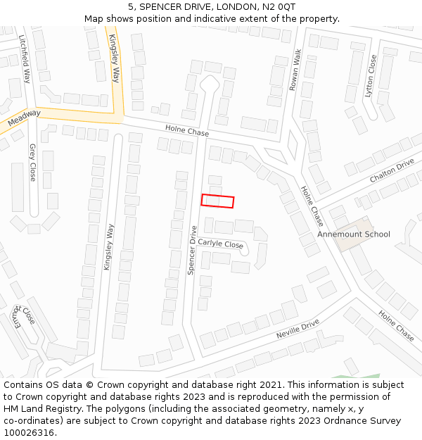 5, SPENCER DRIVE, LONDON, N2 0QT: Location map and indicative extent of plot