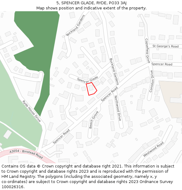 5, SPENCER GLADE, RYDE, PO33 3AJ: Location map and indicative extent of plot