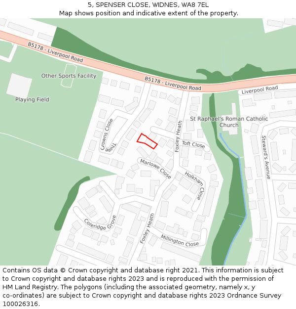 5, SPENSER CLOSE, WIDNES, WA8 7EL: Location map and indicative extent of plot