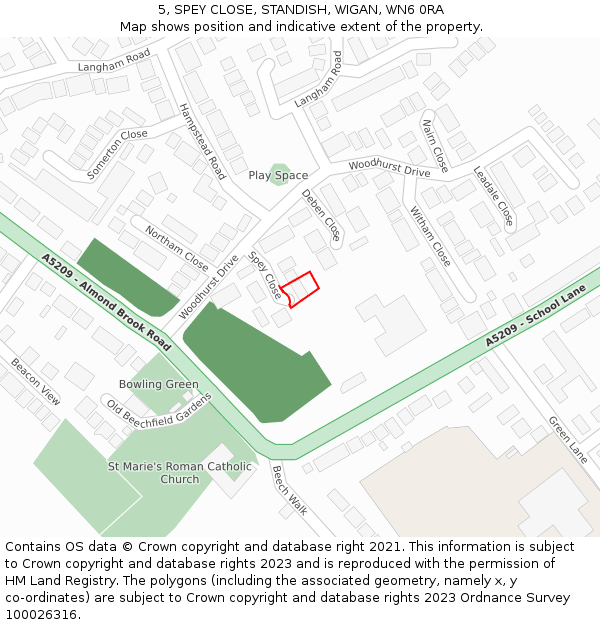 5, SPEY CLOSE, STANDISH, WIGAN, WN6 0RA: Location map and indicative extent of plot