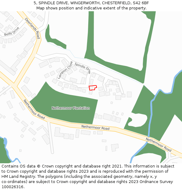 5, SPINDLE DRIVE, WINGERWORTH, CHESTERFIELD, S42 6BF: Location map and indicative extent of plot