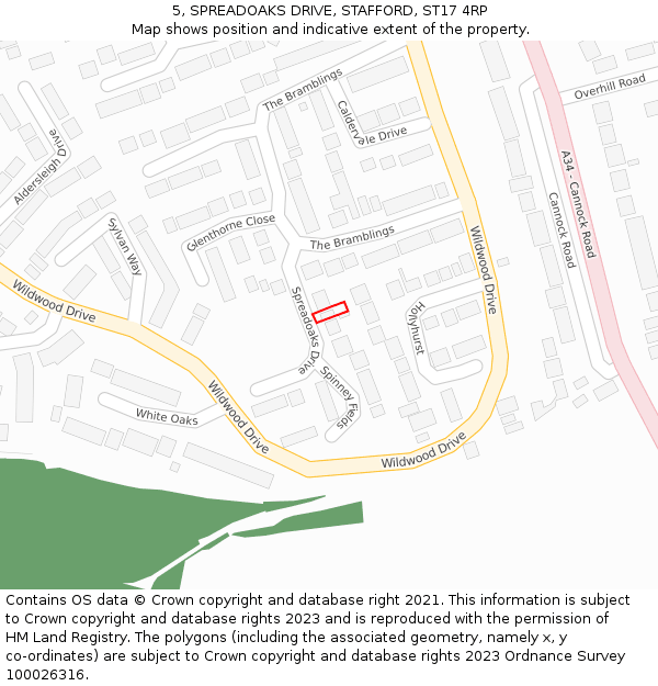 5, SPREADOAKS DRIVE, STAFFORD, ST17 4RP: Location map and indicative extent of plot