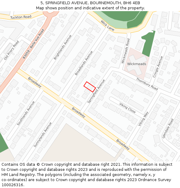5, SPRINGFIELD AVENUE, BOURNEMOUTH, BH6 4EB: Location map and indicative extent of plot