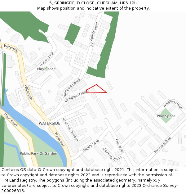 5, SPRINGFIELD CLOSE, CHESHAM, HP5 1PU: Location map and indicative extent of plot