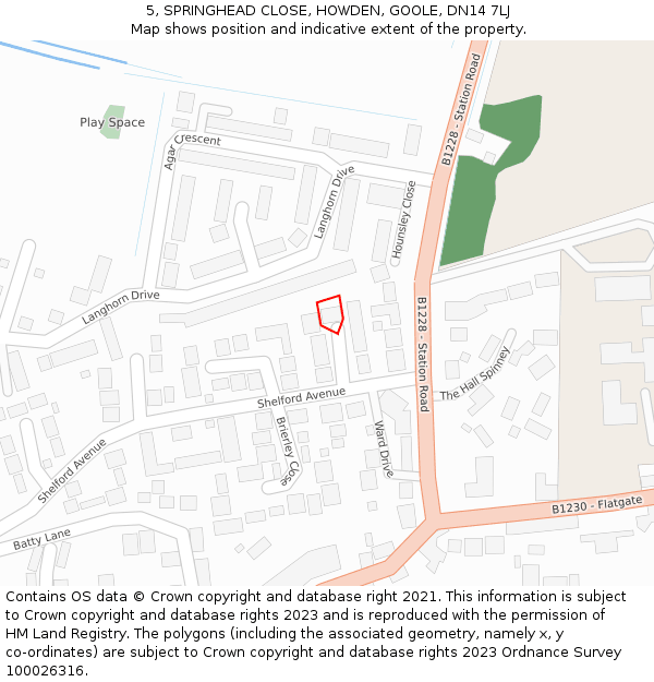 5, SPRINGHEAD CLOSE, HOWDEN, GOOLE, DN14 7LJ: Location map and indicative extent of plot