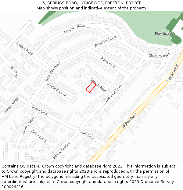 5, SPRINGS ROAD, LONGRIDGE, PRESTON, PR3 3TE: Location map and indicative extent of plot