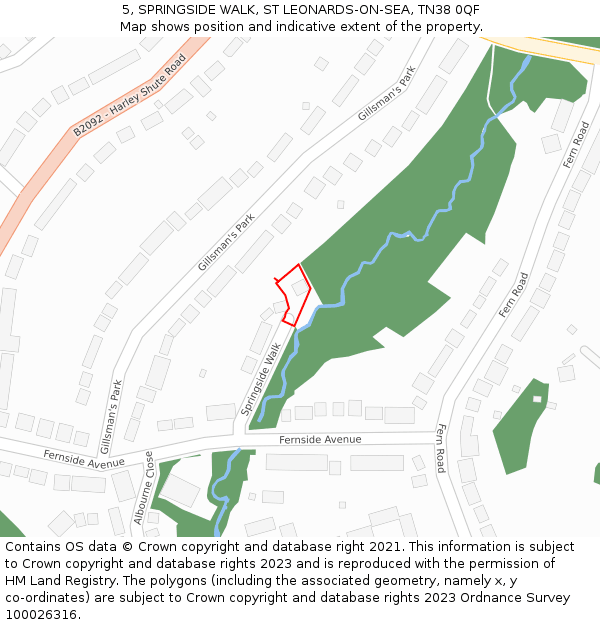 5, SPRINGSIDE WALK, ST LEONARDS-ON-SEA, TN38 0QF: Location map and indicative extent of plot