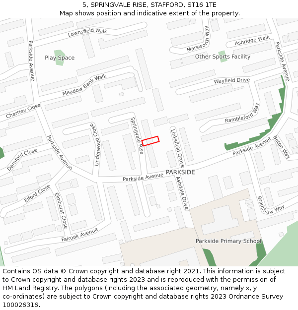 5, SPRINGVALE RISE, STAFFORD, ST16 1TE: Location map and indicative extent of plot