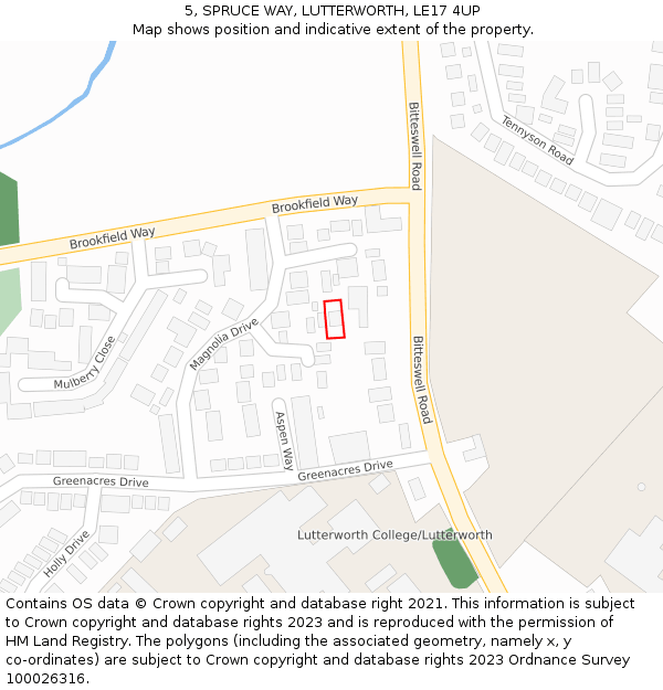 5, SPRUCE WAY, LUTTERWORTH, LE17 4UP: Location map and indicative extent of plot