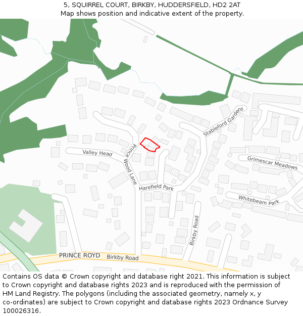 5, SQUIRREL COURT, BIRKBY, HUDDERSFIELD, HD2 2AT: Location map and indicative extent of plot