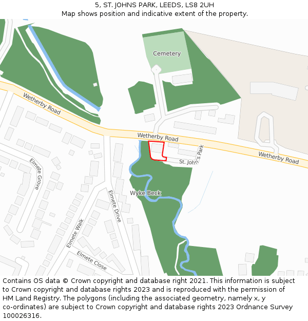 5, ST. JOHNS PARK, LEEDS, LS8 2UH: Location map and indicative extent of plot