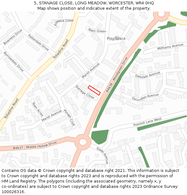 5, STANAGE CLOSE, LONG MEADOW, WORCESTER, WR4 0HQ: Location map and indicative extent of plot
