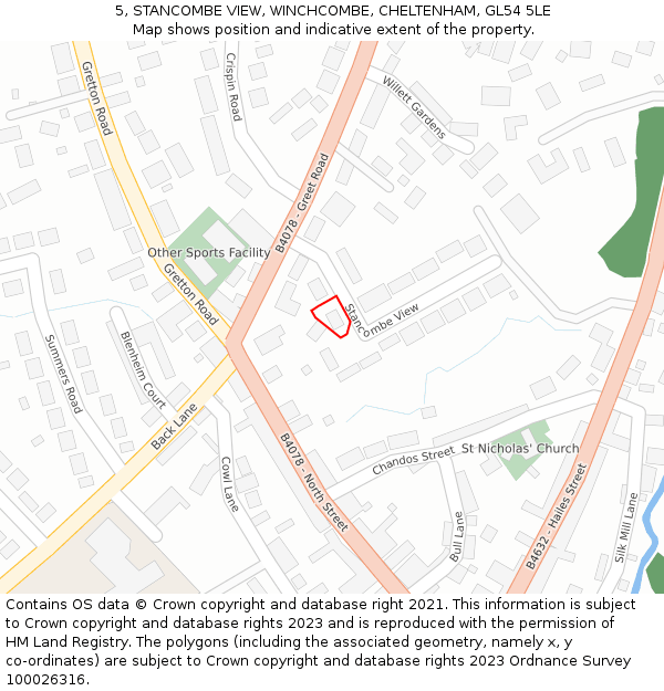 5, STANCOMBE VIEW, WINCHCOMBE, CHELTENHAM, GL54 5LE: Location map and indicative extent of plot