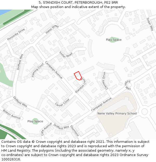 5, STANDISH COURT, PETERBOROUGH, PE2 9RR: Location map and indicative extent of plot