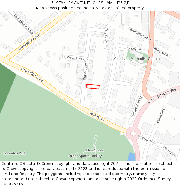 5, STANLEY AVENUE, CHESHAM, HP5 2JF: Location map and indicative extent of plot