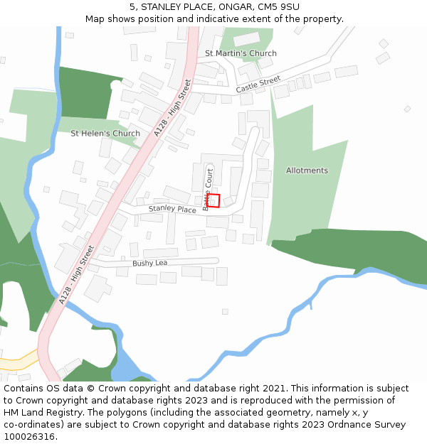 5, STANLEY PLACE, ONGAR, CM5 9SU: Location map and indicative extent of plot