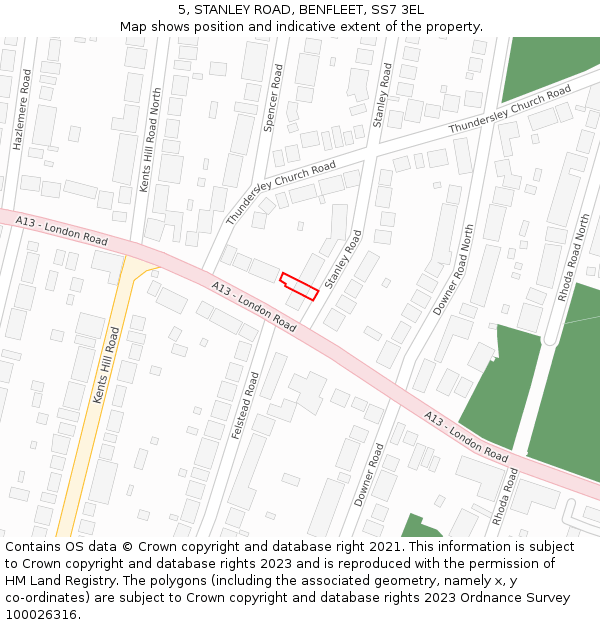5, STANLEY ROAD, BENFLEET, SS7 3EL: Location map and indicative extent of plot