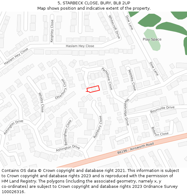 5, STARBECK CLOSE, BURY, BL8 2UP: Location map and indicative extent of plot