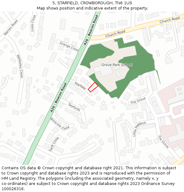 5, STARFIELD, CROWBOROUGH, TN6 1US: Location map and indicative extent of plot