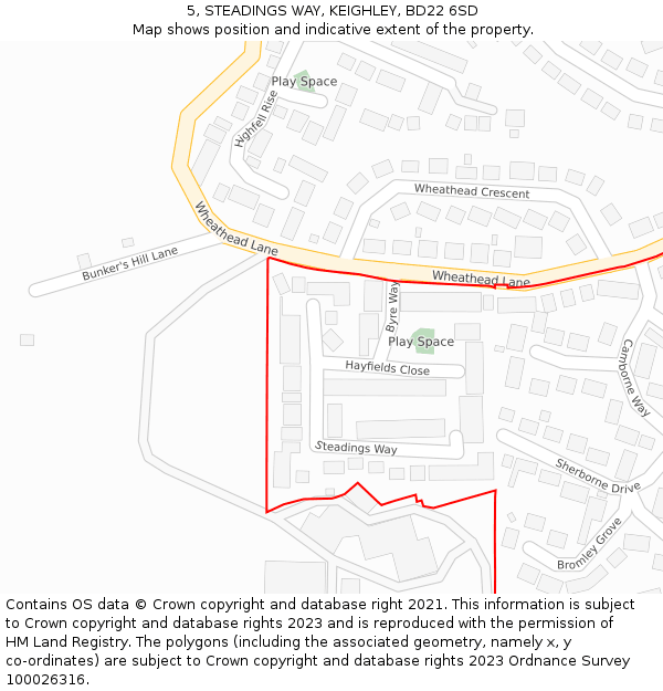 5, STEADINGS WAY, KEIGHLEY, BD22 6SD: Location map and indicative extent of plot