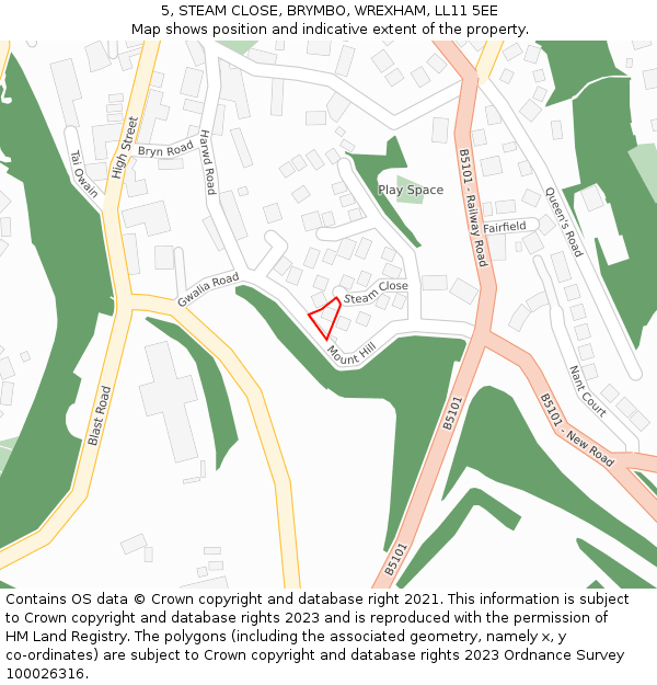 5, STEAM CLOSE, BRYMBO, WREXHAM, LL11 5EE: Location map and indicative extent of plot