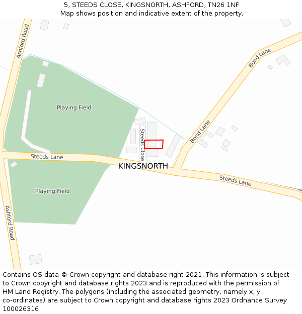 5, STEEDS CLOSE, KINGSNORTH, ASHFORD, TN26 1NF: Location map and indicative extent of plot