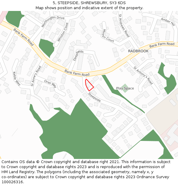 5, STEEPSIDE, SHREWSBURY, SY3 6DS: Location map and indicative extent of plot