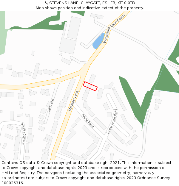 5, STEVENS LANE, CLAYGATE, ESHER, KT10 0TD: Location map and indicative extent of plot