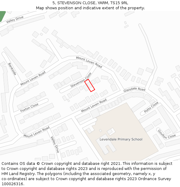 5, STEVENSON CLOSE, YARM, TS15 9RL: Location map and indicative extent of plot