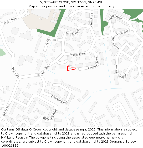 5, STEWART CLOSE, SWINDON, SN25 4XH: Location map and indicative extent of plot