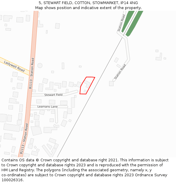 5, STEWART FIELD, COTTON, STOWMARKET, IP14 4NG: Location map and indicative extent of plot