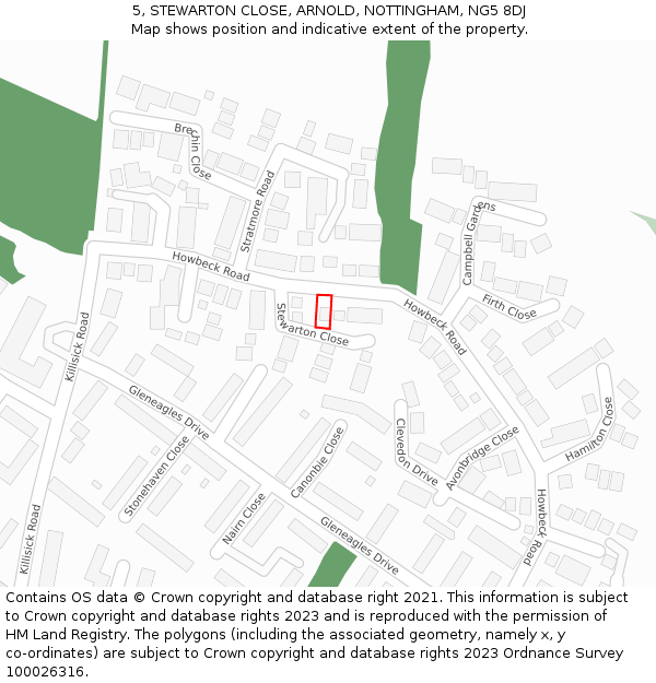 5, STEWARTON CLOSE, ARNOLD, NOTTINGHAM, NG5 8DJ: Location map and indicative extent of plot