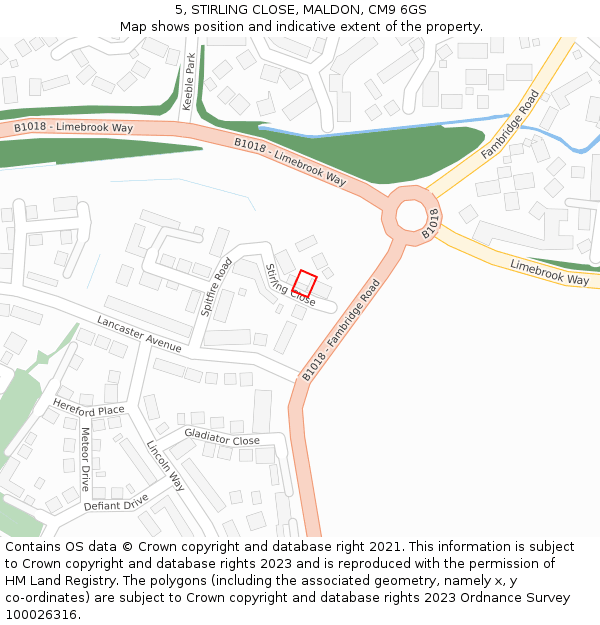 5, STIRLING CLOSE, MALDON, CM9 6GS: Location map and indicative extent of plot