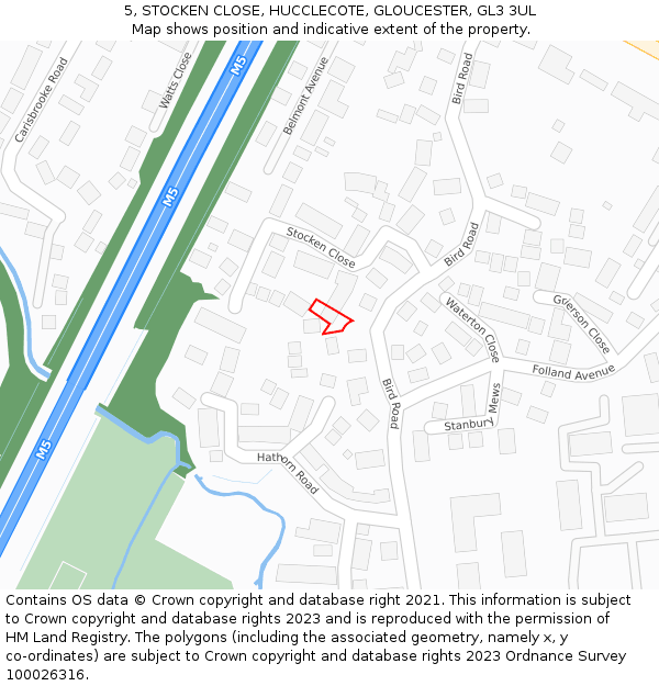 5, STOCKEN CLOSE, HUCCLECOTE, GLOUCESTER, GL3 3UL: Location map and indicative extent of plot