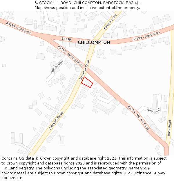 5, STOCKHILL ROAD, CHILCOMPTON, RADSTOCK, BA3 4JL: Location map and indicative extent of plot