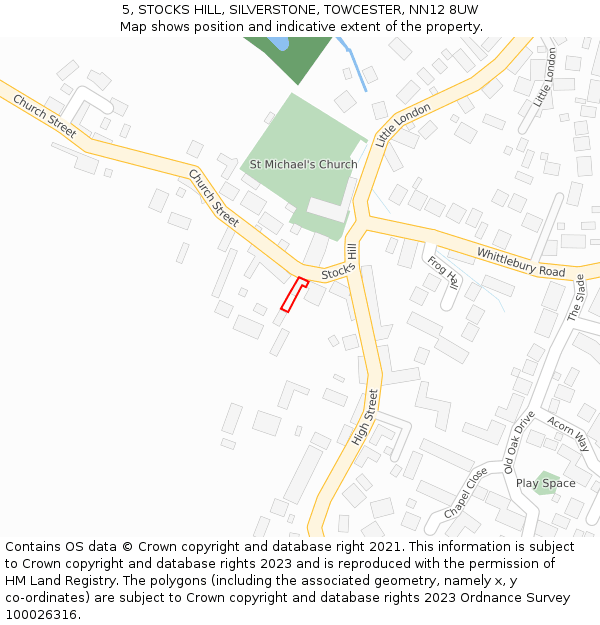 5, STOCKS HILL, SILVERSTONE, TOWCESTER, NN12 8UW: Location map and indicative extent of plot