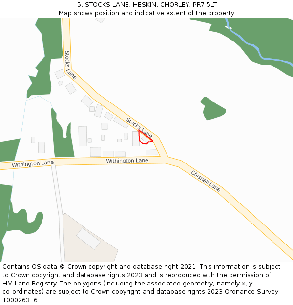 5, STOCKS LANE, HESKIN, CHORLEY, PR7 5LT: Location map and indicative extent of plot