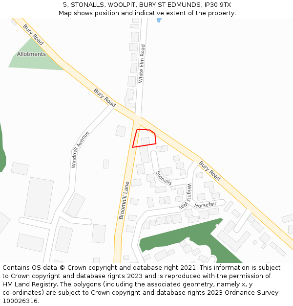 5, STONALLS, WOOLPIT, BURY ST EDMUNDS, IP30 9TX: Location map and indicative extent of plot