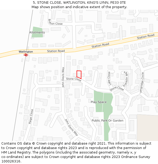 5, STONE CLOSE, WATLINGTON, KING'S LYNN, PE33 0TE: Location map and indicative extent of plot