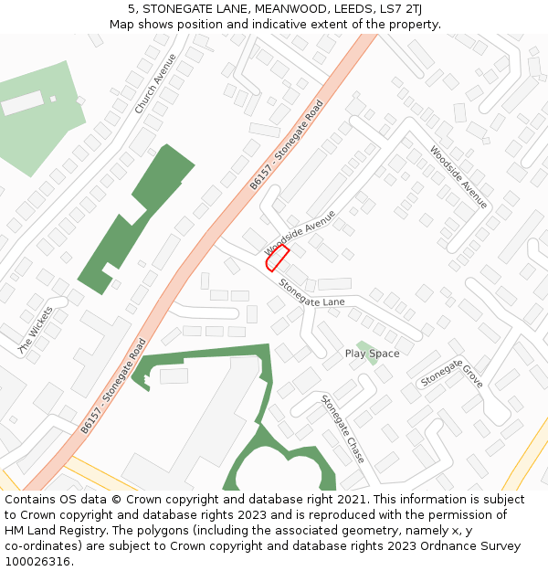 5, STONEGATE LANE, MEANWOOD, LEEDS, LS7 2TJ: Location map and indicative extent of plot
