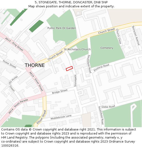 5, STONEGATE, THORNE, DONCASTER, DN8 5NP: Location map and indicative extent of plot